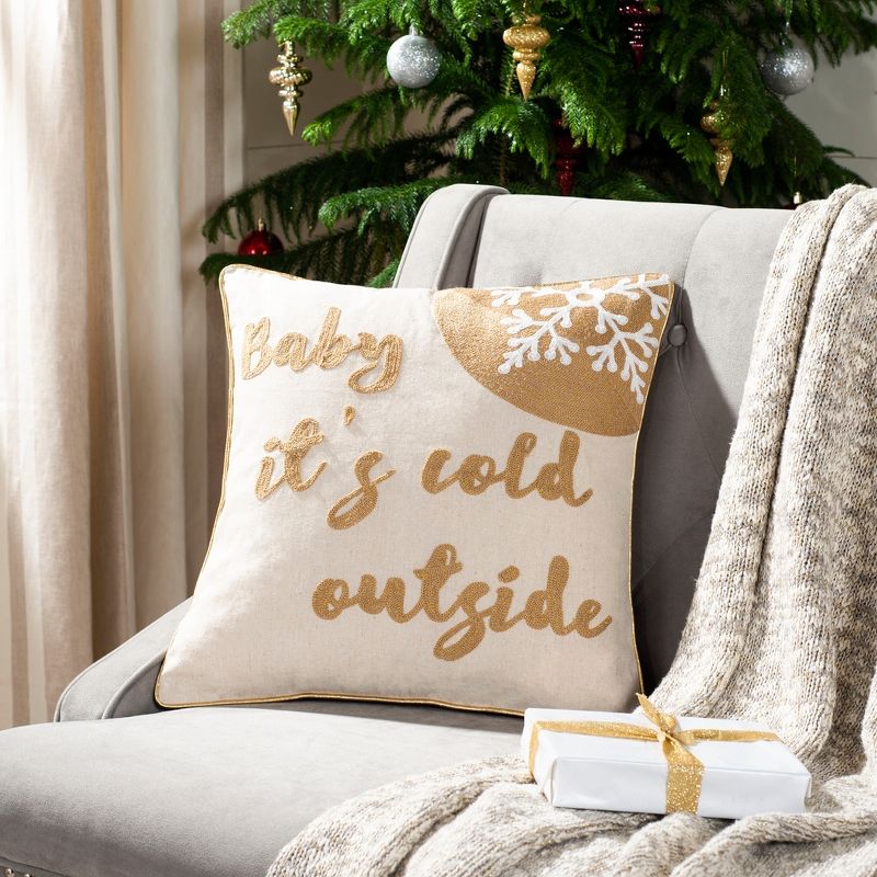 Cold Outside Pillow - Beige/Gold - 18" X 18" - Safavieh., 3 of 5