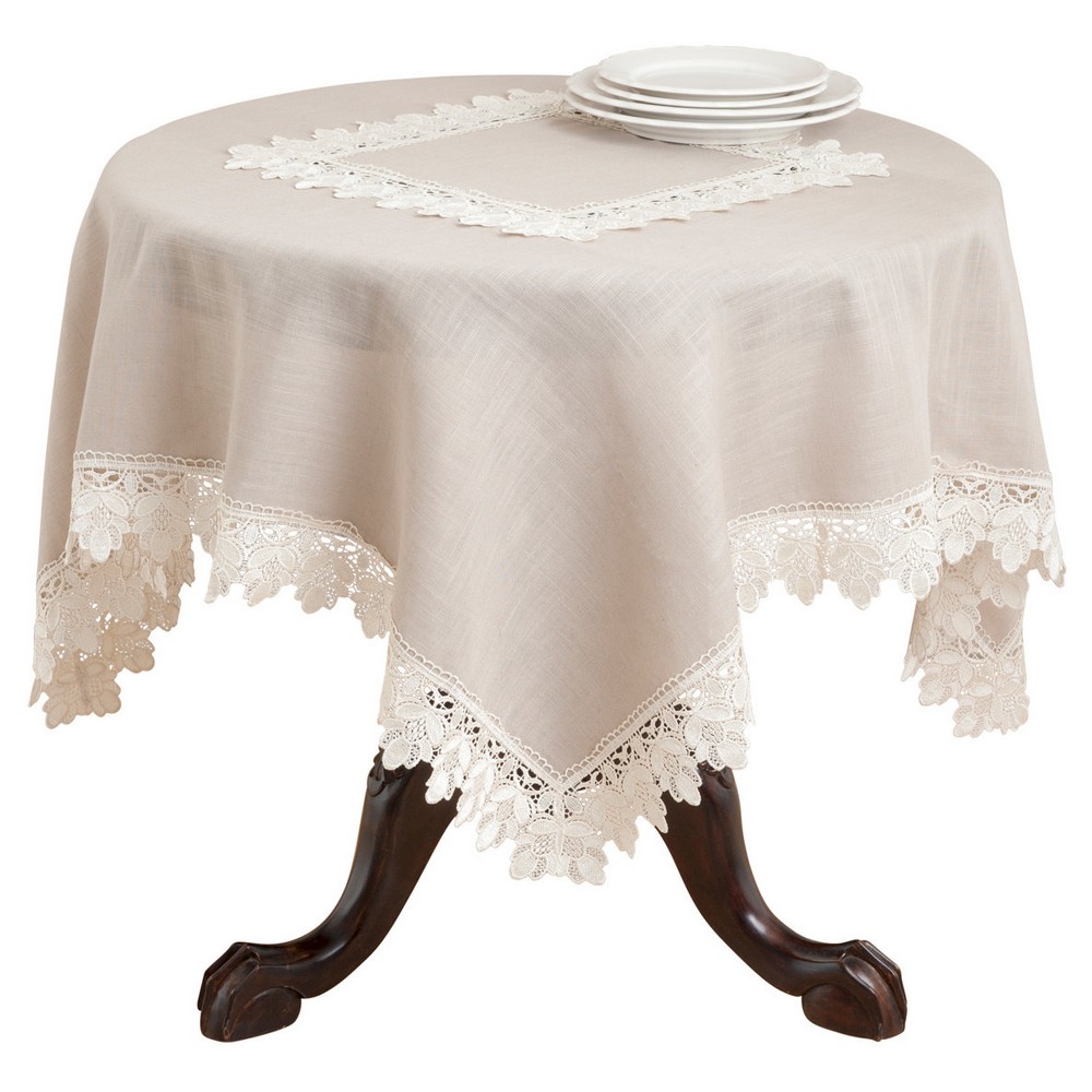 Photos - Tablecloth / Napkin Taupe Lace Trimmed Tablecloth  - Saro Lifestyle(72")
