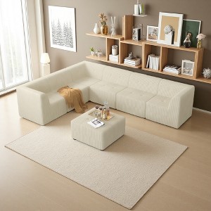 130.32" Corduroy L-Shaped Modular Sectional Sofa, 7-Piece Set - 1 of 4