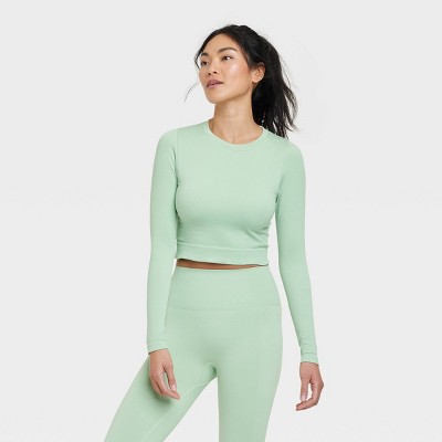 Women's Seamless Long Sleeve Crop Top - All In Motion™ Green S : Target