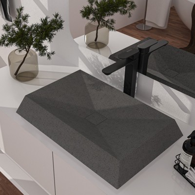 Mottled Bluish Gray Concrete Rectangular Above-Counter Vessel Sink