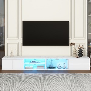 Modern TV Stand for TVs Up to 105 Inches, Faux Marble Tabletop Media Console with Tempered Glass Doors - 1 of 4