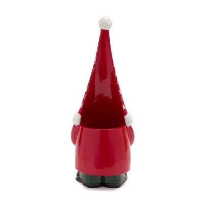 Nordic Red and Green Resin Gnome Figurines with Presents