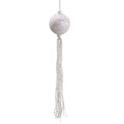 Allstate Floral White Glitter Shatterproof Tassels and Beads Christmas Ball Ornament 12" (300mm)