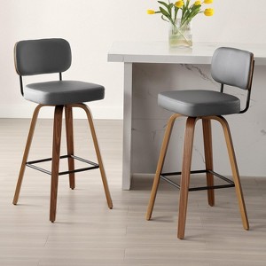 Bekrvio 26"/29" Mid-Century Modern Swivel Bar Stools Set of 1/2/3/4- Faux Leather Upholstered with Back and Bent Wood Legs,Ideal for Kitchen Island - 1 of 4