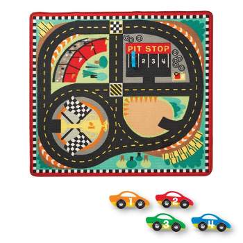 Melissa & Doug Round the Speedway Race Track Rug With 4 Race Cars (39 x 36 inches)