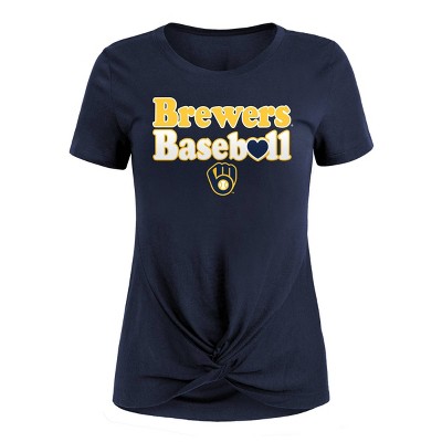 MLB Milwaukee Brewers Women&#39;s Front Twist Poly Rayon T-Shirt - S
