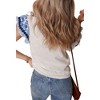 Amaryllis Women’s Ruffle Sleeve Contrast Trim Floral Embroidered Top Soft Knit Bodice T-Shirt- Small ,White Blue - 4 of 4