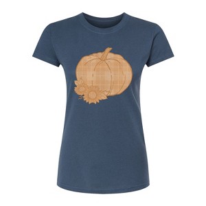 Women's - Instant Message - Muted Plaid Pumpkin Fitted Graphic T-Shirt - 1 of 3