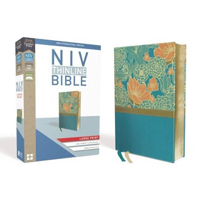 NIV, Thinline Bible, Large Print, Imitation Leather, Blue, Red Letter Edition - by  Zondervan (Leather Bound)