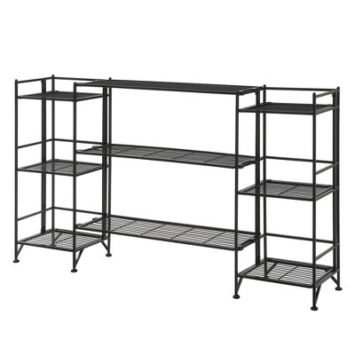 Breighton Home Xtra Storage 3 Tier Folding Metal Shelves with Set of 3 Deluxe Extension Shelves in Black