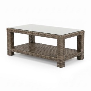 Covers & All Viewport 44 in L Modern Coffee Table, Driftwood Wicker w / Glass Top - 1 of 4