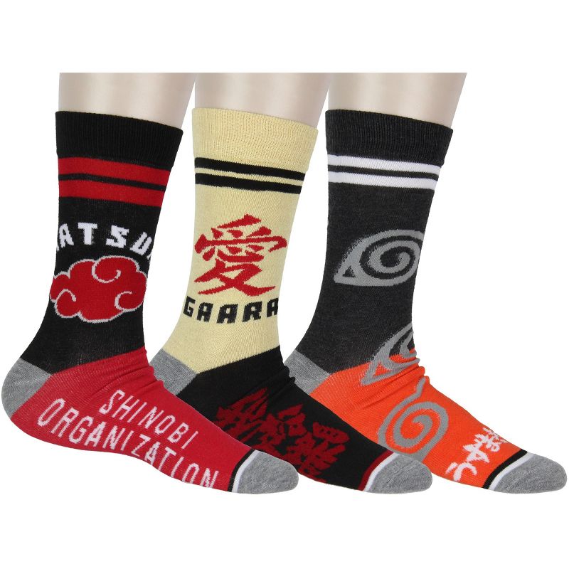 Naruto Shippuden Men's Clan Logos 3-Pack Adult Mid-Calf Crew Socks Size 8-12 Multicoloured, 1 of 8