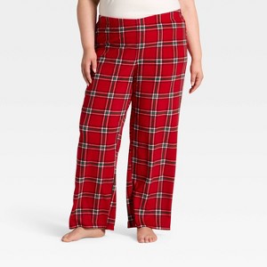 Women's Plaid Microfleece Holiday Matching Family Pajama Pants - Wondershop™ Red - 1 of 4