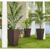 ORRD Set of 3 Tall Planters with Drainage Holes, 24" Outdoor Indoor Flower Pots Rattan Style, Brown Large Planters for Patio Living Room - 2 of 4