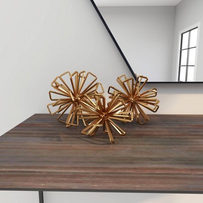 Gold Metal Geometric Sculptures Set of Three