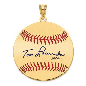 Black Bow Jewelry 14K Gold Plated Tom Lasorda Signature LG Enamel Baseball Pendant - 1 of 4