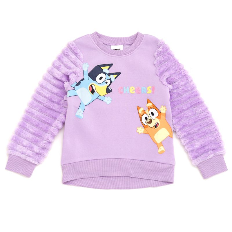 Bluey Little Girls Fleece Pullover Sweatshirt with Faux Fur Sleeves Lilac 5