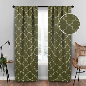 Vintage Geometric Trellis Room Darkening Semi- Blackout Curtains, Set of 2 by Blue Nile Mills - 1 of 4