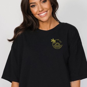 Simply Sage Market Embroidered Beach Sunset Garment Dyed Tee - 2XL - Black - 1 of 4