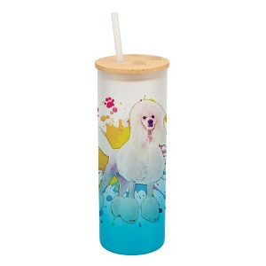 100 North 25 Ounce Frosted Glass Gradient Travel Tumbler With Straw & Wooden Lid, Poodle Dog Paint Splatter Sky Blue - 1 of 4