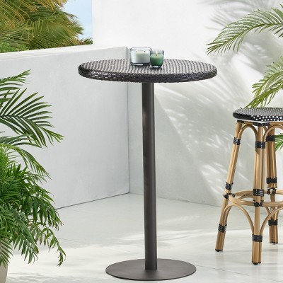 KTMBDW Rattan Bar Table, Bistro Pub Table Round Bar Height Cocktail Table, Metal Base, 26-Inch Height