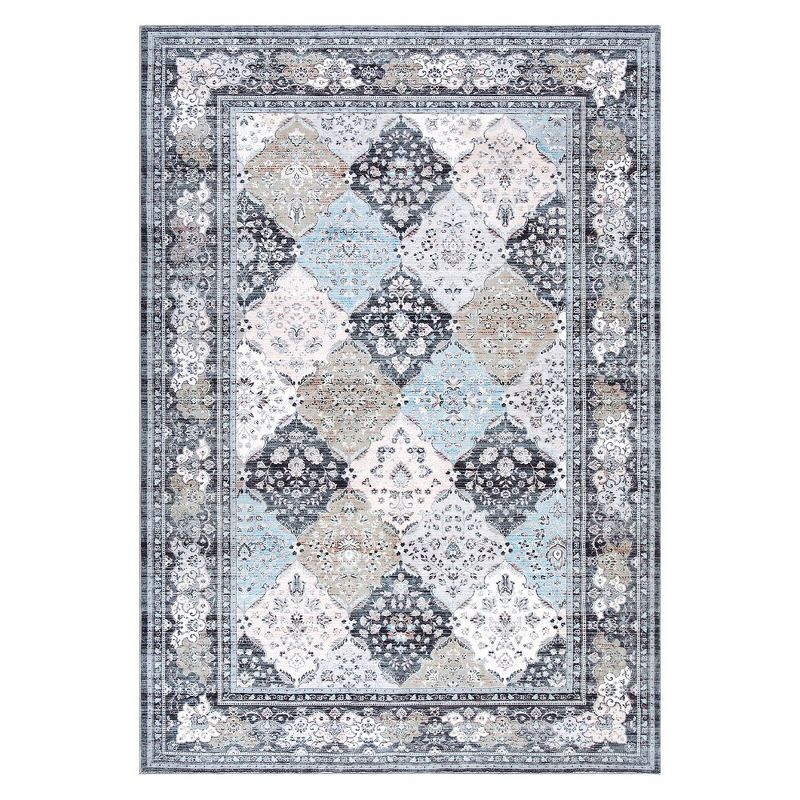 Area Rug Washable Rug Vintage Bohemian Rug Low-Pile Indoor Moroccan Carpet, Ultra Soft Area Rugs for Bedroom Living Room Dining Room, 5' x 7' Blue, 2 of 10