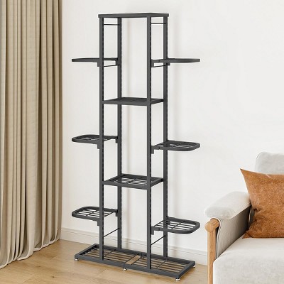 EcoSummer 7-Tier Iron Art Plant Stand, Multi-Layer Indoor Metal Flower Shelf, Space-Saving Corner Holder, Anti-Slip & Waterproof, Dark Gray