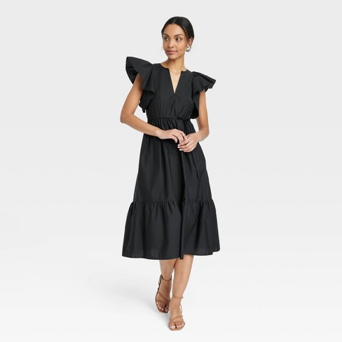 Women's Ruffle Midi Slip Dress - A New Day™ Black Xl : Target