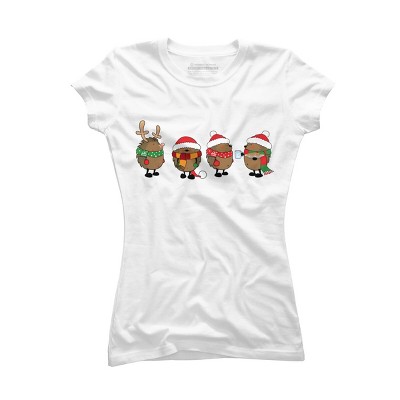 Junior's Design By Humans Christmas hedgehogs By Mangulica T-Shirt