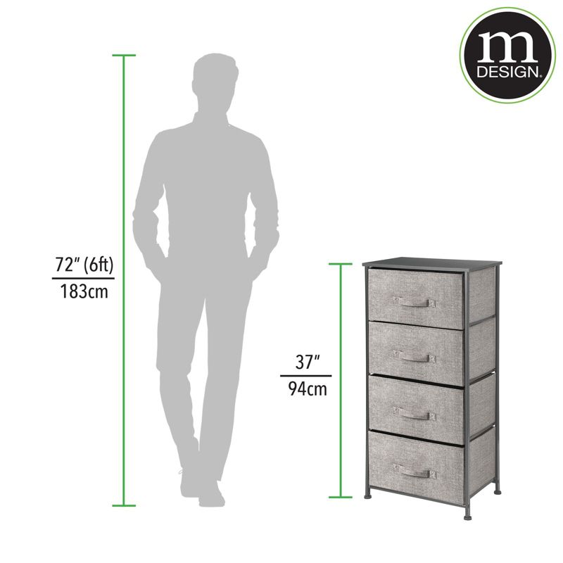 mDesign Tall Dresser Storage Tower Stand with 4 Fabric Drawers, 4 of 11