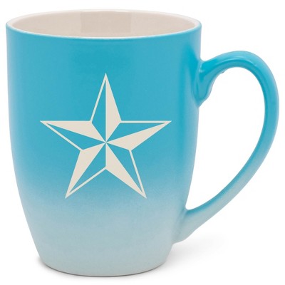100 North Blue and White Two Toned Ombre, 10 Ounce, Comfortably Fits Your Hands, Ceramic Tea Coffee Cup Mug, Nautical North Star