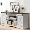 ORRD Modern Farmhouse Wood TV Stand (Oak/Solid White) – Fits 58" TVs, Sliding Barn Doors, Adjustable Shelves, Corner-Small Spaces - 3 of 4