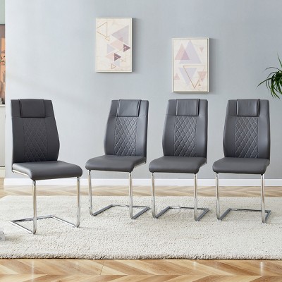 Set of 4 Faux Leather Dining Chairs with High Back and Metal Legs,Modern Upholstered Chairs for Kitchen or Dining Room-The Pop Home