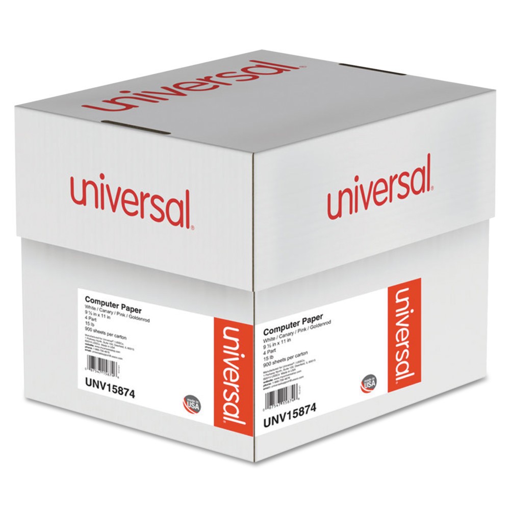 UPC 087547158746 product image for Universal Multicolor Paper, 4-Part Carbonless, 15lb, 9-1/2 x 11, Perforated, 900 | upcitemdb.com