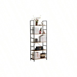 5 Tier Bookshelf Rustic Brown Standing Book Shelf Home Office Bookcase Storage Organizer Bedroom Living Room Bathroom - 1 of 4