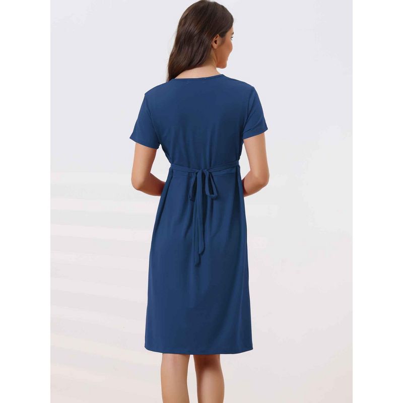 cheibear Women's Tie Back Casual V-Neck Maternity Short Sleeve Lounge Dress, 3 of 6