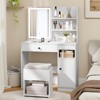 Tangkula Vanity Desk with Mirror & Lights Makeup Dressing Table w/Cushioned Storage Stool & Power Outlets White/Black - 3 of 4