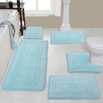 Set Of 5 Casual Elegence Collection Aqua Cotton Reversible Tufted Bath ...