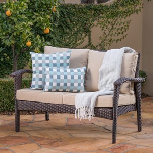 Christopher Knight Home Honolulu 49" Outdoor Wicker Loveseat with Cushions - 1 of 4
