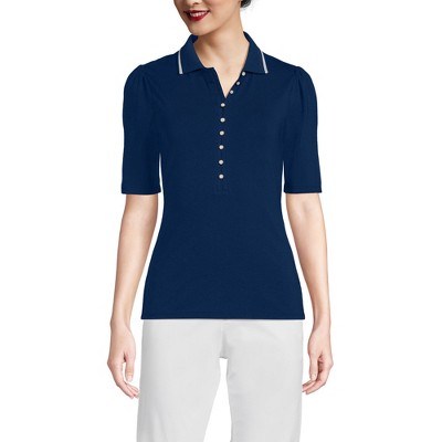 Lands' End Women's Elbow Sleeve Lightweight Jersey Embellished Polo