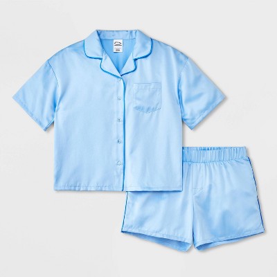 Girls' 2pc Satin Short Sleeve Button Up Pajama Set - art class™