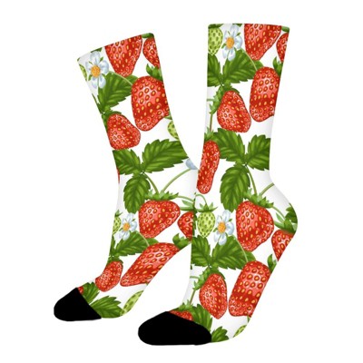 Red Strawberries Pattern Women Printed Crew Socks Funny Funky Socks Soft Polyester Novelty Gifts for Artists Men