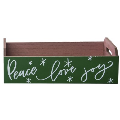 Transpac Wood 15.79 in. Green Peace Love Joy Merry Christmas Container