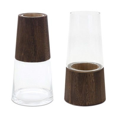Melrose Tapered Glass Vase with Wood Accent (Set of 2)