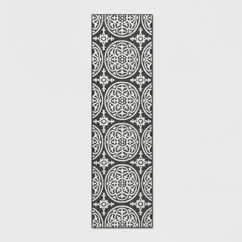 Photos - Area Rug 2'x7' Washable Runner Medallion Tufted And Hooked Rug Gray - Threshold™