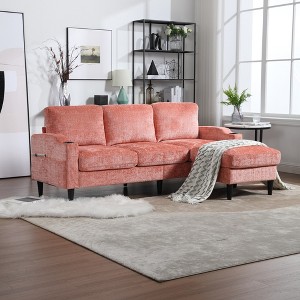 77.36'' Chenille L-Shaped 3-Seater Sectional Sofa with Storage Ottoman, Cup Holders, and Side Pockets - 1 of 4