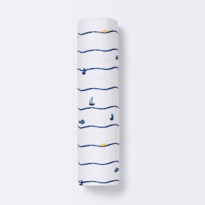 Muslin Swaddle Blanket Waves - Cloud Island™ - Navy