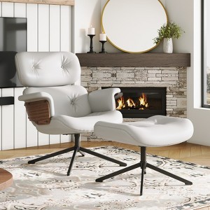 MERLIFE Chaise Lounge Chair with Ottoman, Modern Living Room Chairs, Comfy Leather, Lazy Armchair - 1 of 4