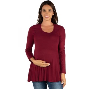 Maternity Long Sleeve Solid Color Swing Style Flared Tunic Top - 24seven Comfort Apparel™ - 1 of 4